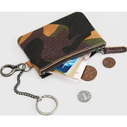 Genuine Leather Coin Purse For Men Male Mens Vintage Slim Mini Zipper Short Wallets Card Holder Case Money Bag With Key Ring
