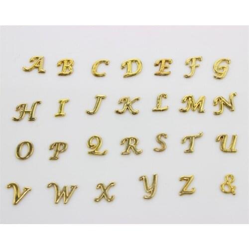 Hot selling 260pcs/lot gold alphabet floating charms alloy letter charms for living glass memory lockets DIY jewelry
