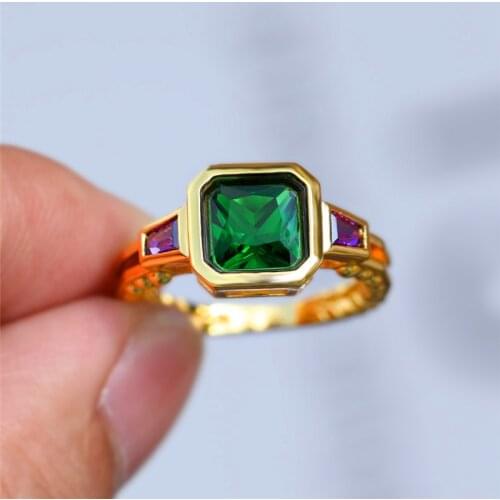 Cute Male Female Green Blue Stone Ring Crystal Yellow Gold Zircon Wedding Rings Promise Big Engagement Rings For Men And Women