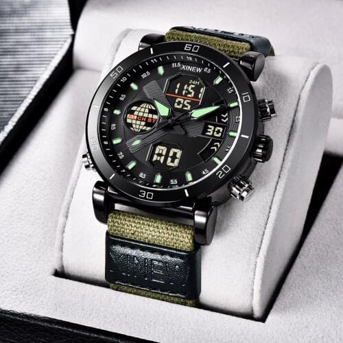 Top Brand Stylish Men Quartz Sports Wristwatch LED Digital Watches Waterproof Casual Nylon Strap Watches Clock Relogio Masculino
