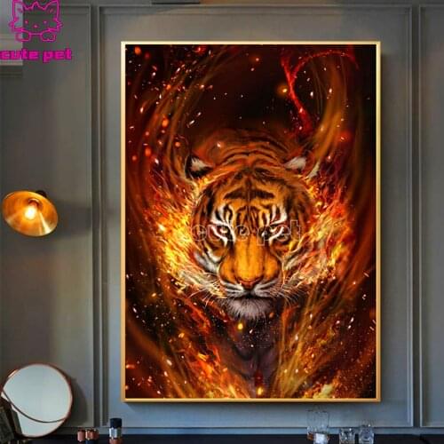Full Square Drill Flame tiger DIY Diamond Painting Crystal Embroidery Cross Stitch Needlework Mosaic Painting animal Decor Gift