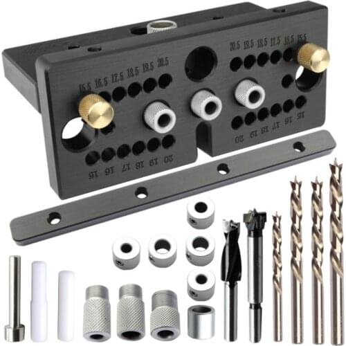 Woodworking Doweling Jig Kit Adjustable Hole Drilling Guide Positioner Tenon Puncher Locator for Furniture Connecting Carpentry