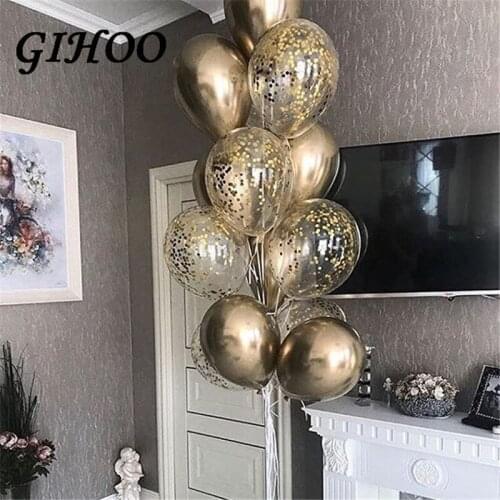 GIHOO 9pcs 12inch Gold Balloons Confetti Latex Balloons Happy Birthday Wedding Valentines Day Party Balloon Decoration Supplies