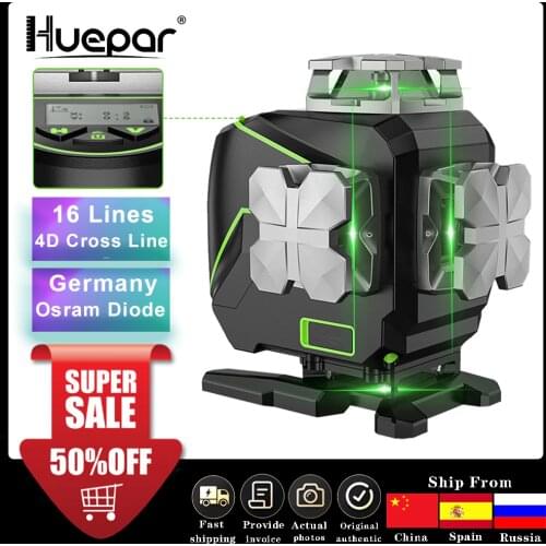Huepar S04CG 16 lines 4D Cross Line Laser Level Bluetooth & Remote Control Functions Green Beam Lines With Hard Carry Case