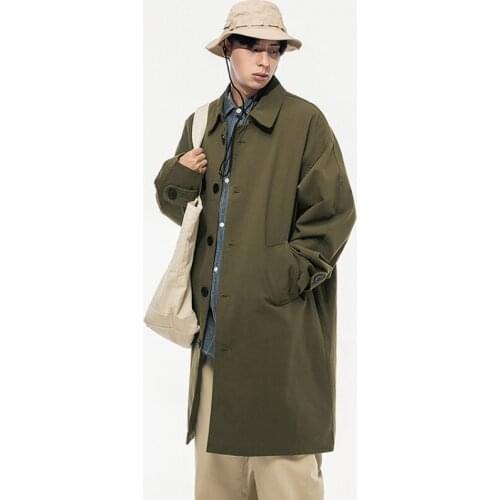 2021 Spring New Solid Color Japanese Retro Mid-length Loose Windbreaker Mens Tooling Jacket S-2XL Trench Coat Mens Trench Coat