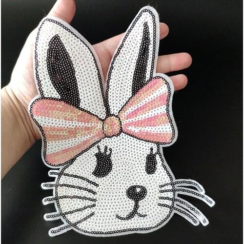 Clothing Women Shirt Top Diy Large Patch Rabbit Sequins deal with it T-shirt girls Biker Patches for clothes Animal Stickers