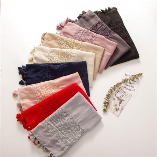 Autumn Winter Fashion Plain Lace Floral Scarf Women Oversized Laser Cut Shawls and Wraps Lady Pashmina Headband Hijab Cachecol