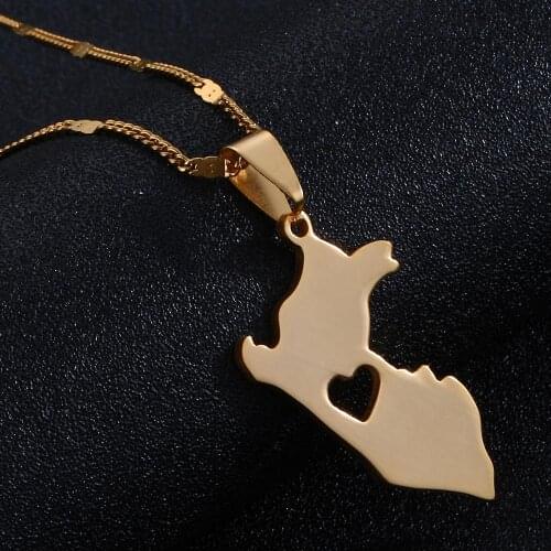 Stainless Steel Peru Map Pendant Necklace Gold Color Map of Peru Heart Chain Jewelry