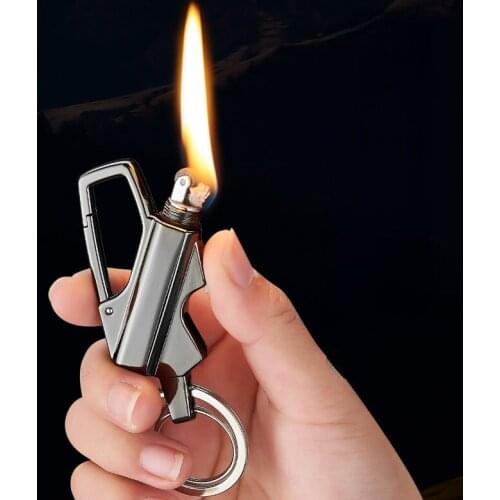 Portable Outdoor Waterproof Metal Personality Kerosene Grinding Wheel Open Flame Lighter Multifunctional Keychain Gift for Men
