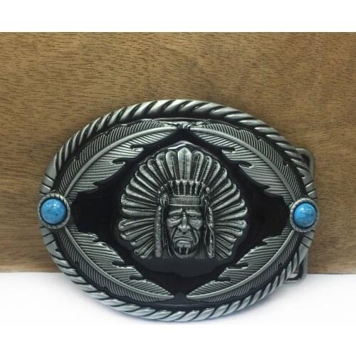 Buckle Club wholesale retro zinc alloy indian head belt buckle FP-03694 LUXURIOUS turquoise cowboy jeans belt buckle