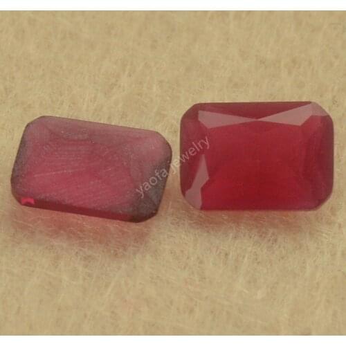 Sale 3x5~13x18mm Rose Red Color Frosted Bottom Synthetic Glass Gems Baguette Octangle Shape No Polished Back Loose Glass Stone