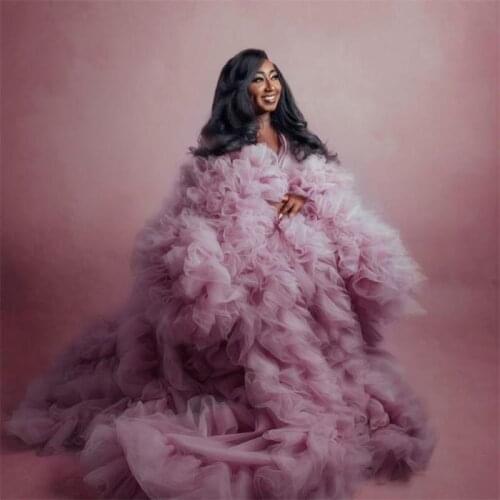 Luxury Ruffles Prom Dresses Long Sleeves Pregnant Women Plus Size Lingerie Bathrobe Nightwear Maternity Gowns