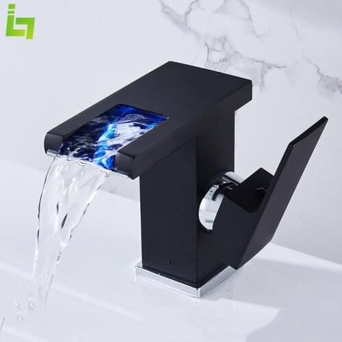 Luxury LED Black Basin Faucet Water Bathroom Faucet Single Handle Cold and Hot Water flow produces electricity