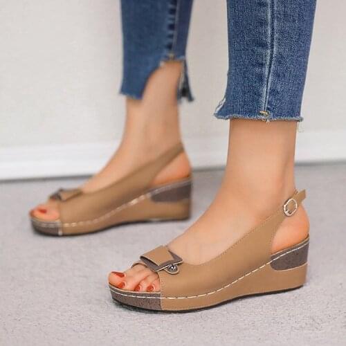 Woman Summer Vintage Wedge Sandals Buckle Casual Sewing Women Shoes Female Ladies Platform Retro Sandalias Mujer Plus Size 35-43
