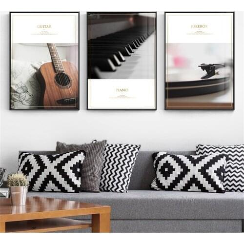 Nordic Guitar Piano Phonograph Canvas Painting Musical Instruments Art Print Quotes Wall Art Poster Modern Picture Home Decor