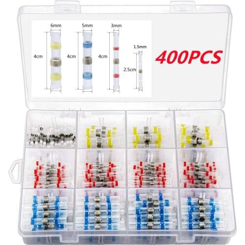 400/50Pcs Heat Shrink Butt Crimp Terminals Solder Seal Electrical Connectors Waterproof Automotive Marine Wire Cable Splice Kit