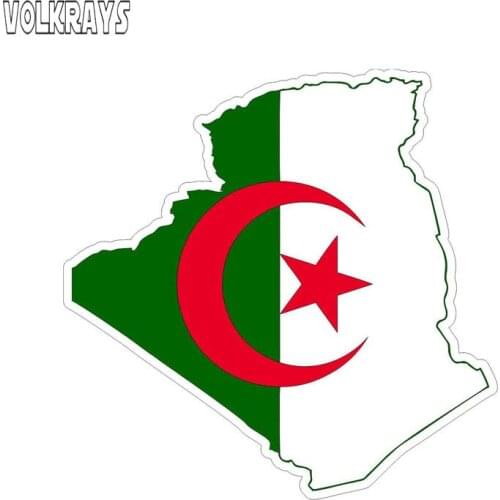 Volkrays Personality Car Sticker Algeria Flag Map Accessories Reflective Waterproof Cover Scratches Vinyl Decal,13cm*13cm