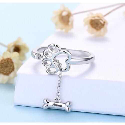 Xiaojing 925 Sterling Silver Custom Dog Claw Bone Engraved Name Ring Custom Rings Gift for Women Personalized Jewelry Free Ship