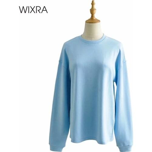Wixra Womens Basic O Neck Sweatshirts 100%Cotton Long Sleeve Spring Summer New Casual Pullover Tops