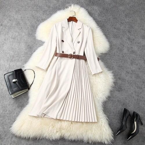 Womens American European and wear 2021 autumn new style Seven-point sleeve belt Fashion patchwork pleated dress