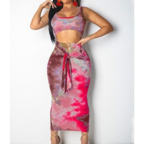 Womens 2 Piece Strappy Crop Tops Bodycon Bandage High Waist Skirt Club Set Evening Party Holiday Maxi Dress