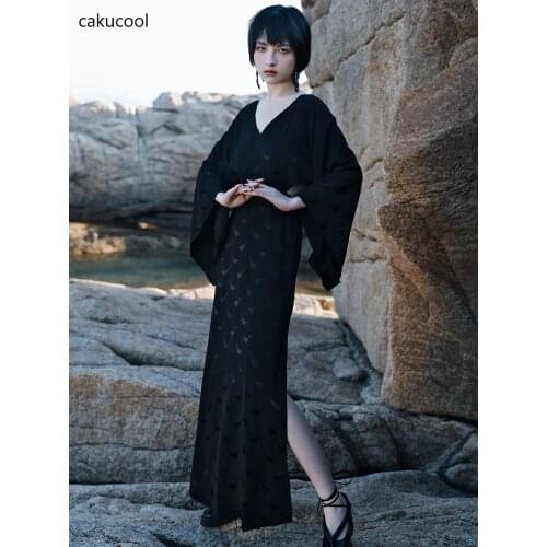 Cakucool summer elegant and sexy beach V-neck jacquard dress lazy antique slits small sexy waist waist show slim dress