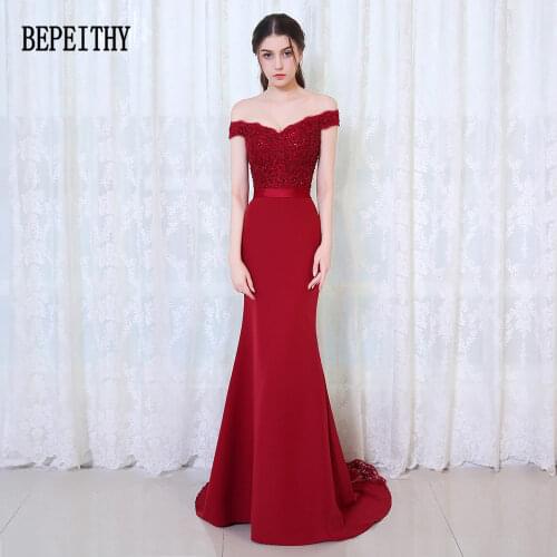Robe De Soiree Mermaid Burgundy Long Evening Dress Party Elegant Vestido De Festa Long Prom Gown 2019 With Belt