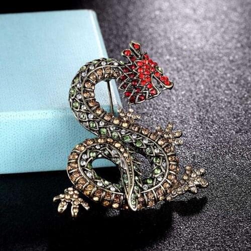 Zlxgirl perfect mens Dragon animal brooches jewelry antique gold vintage punk pin brooch womens bags and hats jewellery