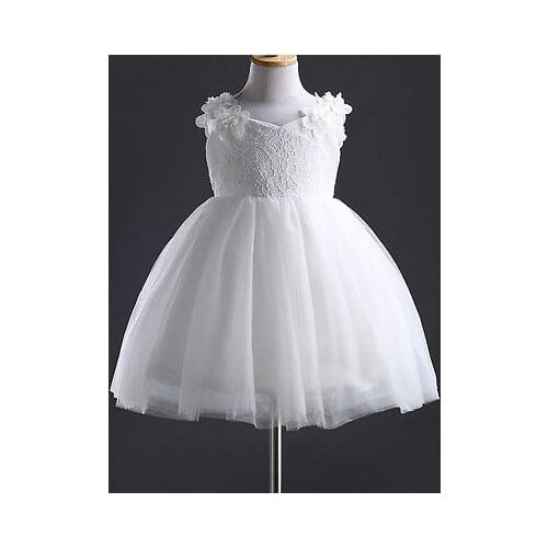 2017 New Fashion Flower Girl Princess Dress Kid Party Pageant Wedding Bridesmaid Tutu BALL Bow White Dress 2 4 6 8 10 12 Years