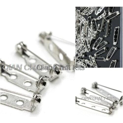 400pcs brass metal mixed sizes 20mm-32mm Silver Brooch Pin Backs Base Safety Locks metal brooch back pin w/ lockable catch bar