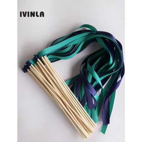 50pcs/lot Green and Navy wedding ribbon stick without bell for wedding decoration
