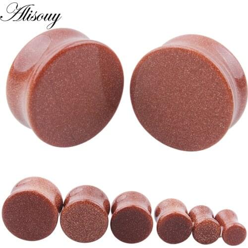Alisouy 1 Pair Tunnel Ear Expander Body Piercing Gold Color Sandstone Ear Plug Ear Gauge Saddle Ear Stretcher Piercing Jewelry
