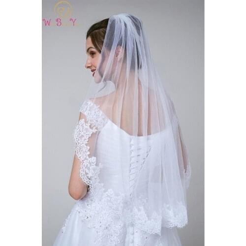 Walk Beside You White/Ivory Lace Applique Wedding Veil 2020 Real Pic Bride Veil with Comb One Layer Short Wedding Hair Accessory