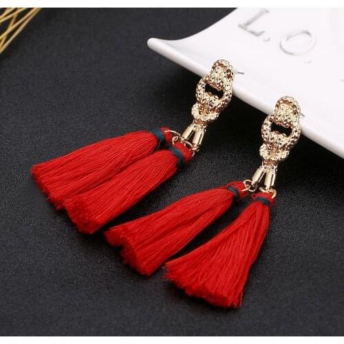 Bohemian Red Long Tassel Earrings Handmade Drops Pendant For Women Statement Earrings Dangle Earring Fashion Jewelry Mrs win
