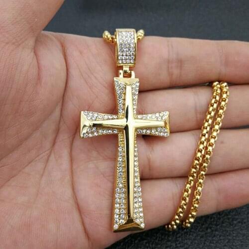 Funmode Hip Hop Link Chain Gold Color Big Cross Pendant Necklace For Women Men Jewelry Accessories Bijoux FN132