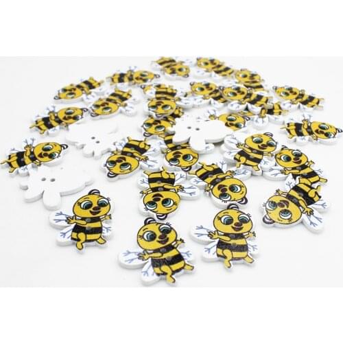 50pcs 22x32mm 2 Holes bee decorative Wooden Buttons For scrapbooking products Craft accessories botoes para artesanato