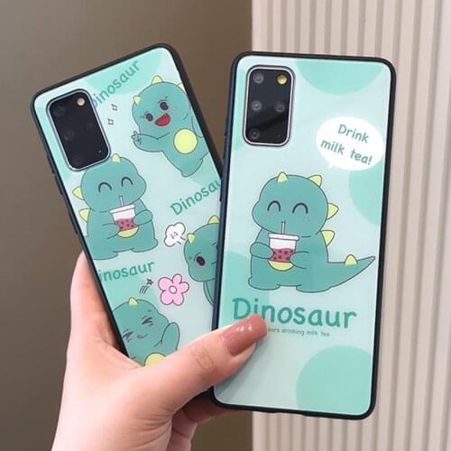 For OPPO Realme 7 Pro 7i C17 C12 c11 C3 X50 Pro V5 Case Cartoon Dinosaur Hard Tempered Glass Cover For realme x7 5 5i 5s 6 Pro
