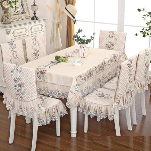European Style Printing Tablecloth+Chair Cushion+Chair Cover Home Round Table Cover Rectangular Banquet Decor Table Cloth Set