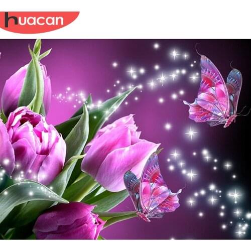 Huacan DIY Diamond Painting Cross Stitch Diamond Embroidery Flower Full Square Rhinestone Mosaic Unfinished Home Decoration Gift