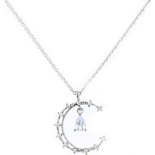 Exquisite Moon Water Drop Pendant Necklace Charming Women Rhinestone Clavicle Chain Fashion Wedding Jewelry