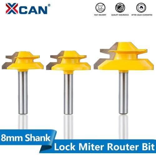 XCAN 45 Degree Lock Miter Router Bit Tenon Router Bit 8mm Shank For Woodworking Tools Carbide Router Bits Wood Milling Cutter