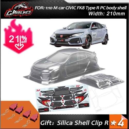 1set CIVIC FK8 Type R 1/10 1:10 M car PC body shell 210mm wheelbase Transparent no painted drift body shell for RC CARTEN M car