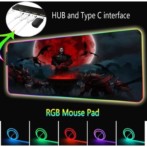 Rgb Anime Black Bat Mouse Pad Xxl Hub with Four USB Ports Led Backlit Office Gaming Keyboard Desk Mat Carpet Mousepad Gaming Xl