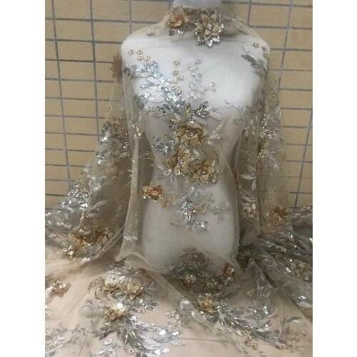 French Net Lace Fabric Latest African Guipure Lace Fabric SYJ-56681 With Sequins Embroidery Mesh Tulle Cord Lace