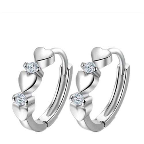 Lady Silver 925 Sterling Earrings For Women Party Accessories Cute Heart Zircon Hoop Earrings Female Bride Wedding Jewelry Charm