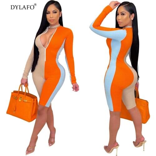 Multicolor Spliced Stretch Women Jumpsuit Playsuits Sexy Womens Skinny Rompers Female Casual Playsuits Skinny Outfits Plus Size