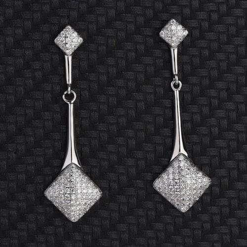 European And American Diamond-Shaped Fashion Earrings S925 Sterling Silver Womens Earrings Micro-Encrusted Zirconia Jewelry