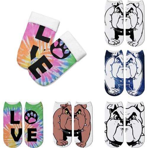 Animal dog Socks Women Low Cut Ankle Socks Cute Dog Art Printing Socks Girls Animal Cartoon Cotton Casual Short Lady Socks