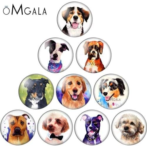 New Watercolor Painting Dog Animals 10pcs mixed 12mm/18mm/20mm/25mm Round photo glass cabochon demo flat back Making findings