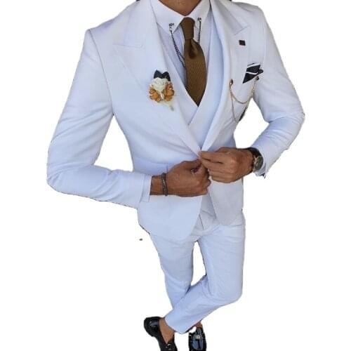 New Design Solid Men Suits 3 Pieces Slim Fit Wedding Tuxedos Groom Prom Blazer Terno Masculino Costume Homme (Jacket+Pants+Vest)